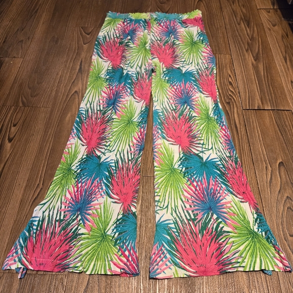 Rose & Olive Wide Leg Gauze Pants Tropical Beach Cover Up Pink White Casual L - Picture 5 of 10